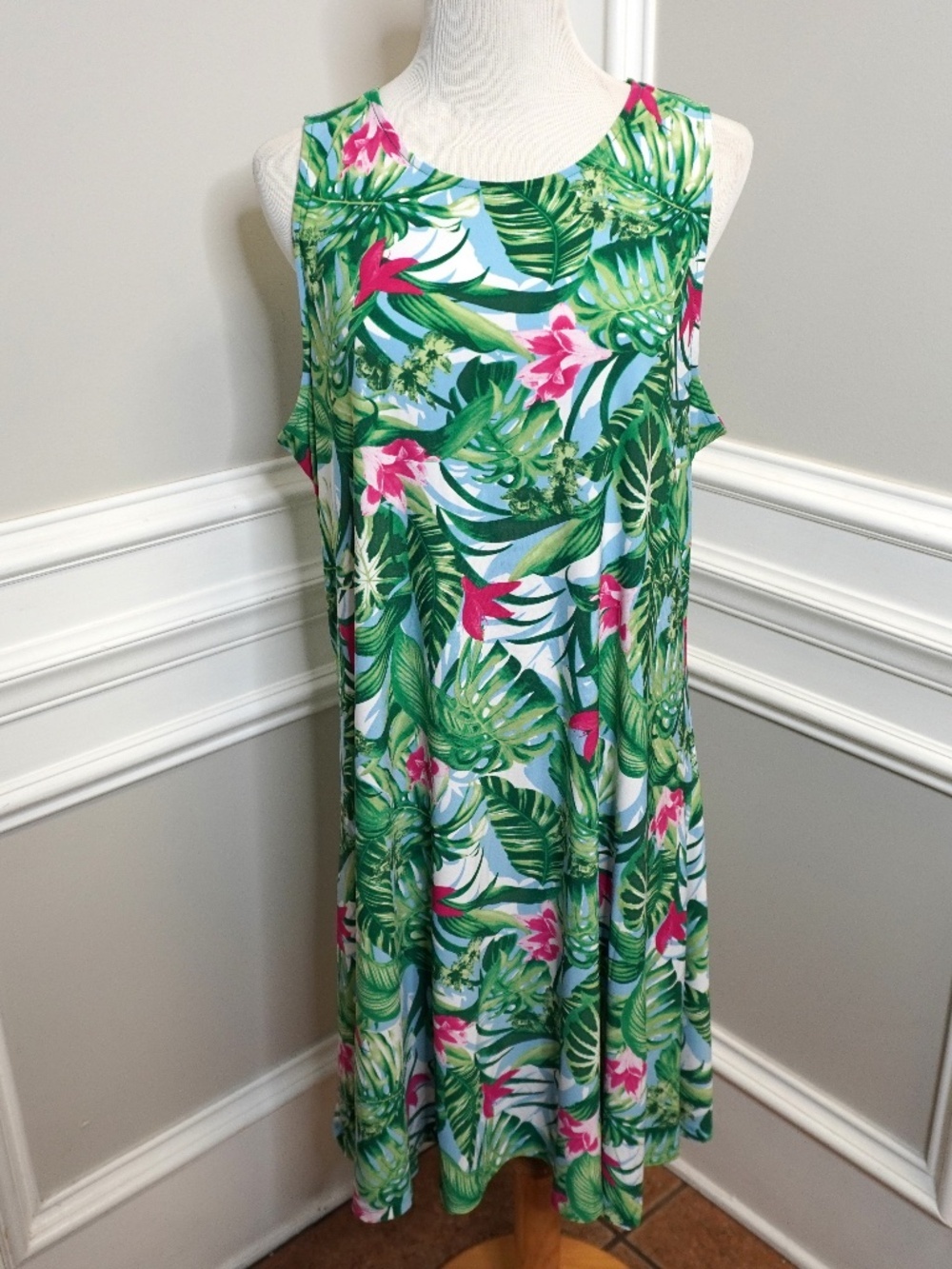 Pappagallo tropical print sleeveless dress, Size L